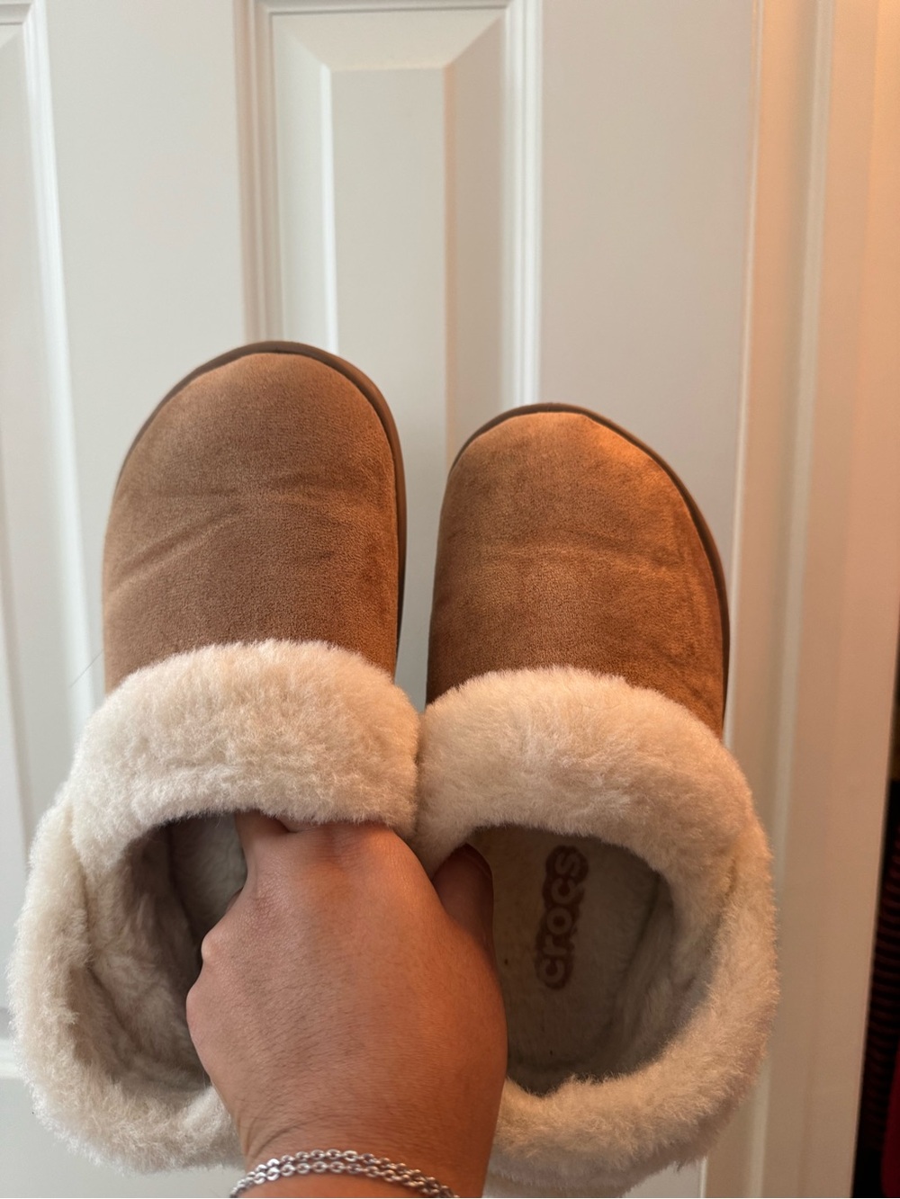 CROCS Chestnut Suede-Look Shearling-Lined Slip-On Slippers